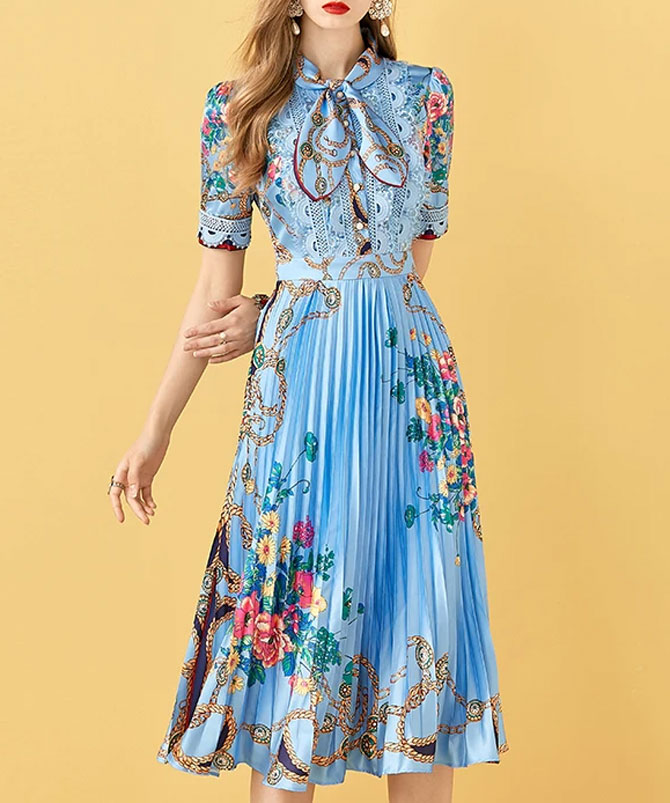 Floral Elegant Pleated Dress
