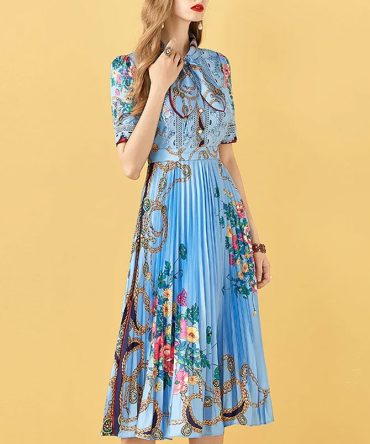 Floral Elegant Pleated Dress - TORFEO Outlet