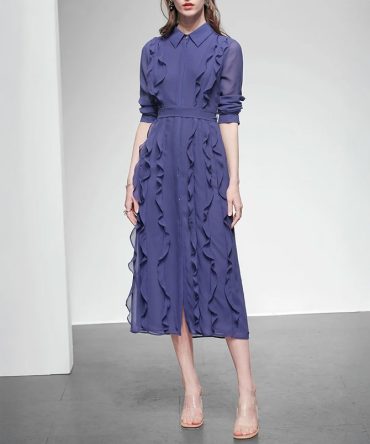 Ruffles Chiffon Midi Dress - TORFEO Outlet