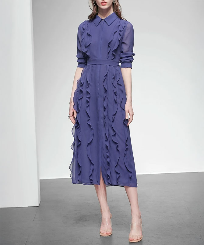 Ruffles Chiffon Midi Dress