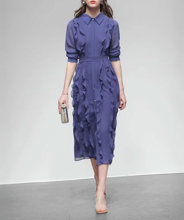 Ruffles Chiffon Midi Dress - TORFEO Outlet