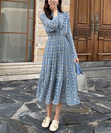 Vintage Print Chiffon Dress - TORFEO